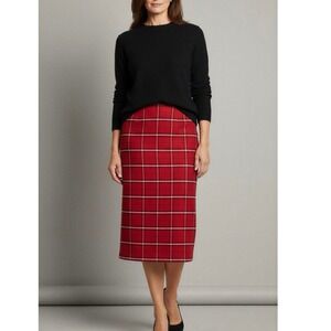 Vintage Nine & Co. Women's Red Plaid Preppy Wool Midi Pencil Skirt Petite 4 NWT